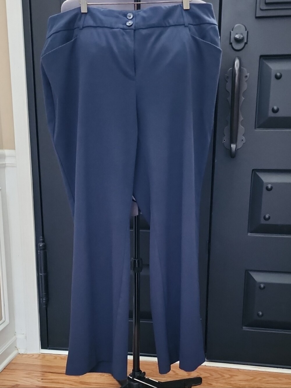 Alfani Navy Wide-Leg Trousers with Double Button Waistband